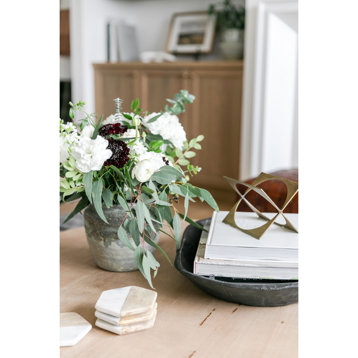 MARBLE AND WOOD HEX COASTERS