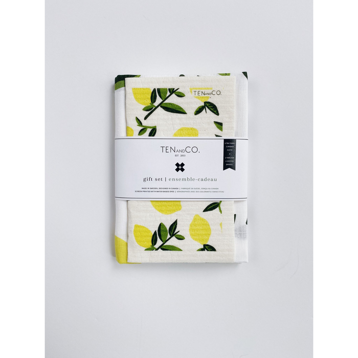 SPONGE CLOTH & TEA TOWEL GIFT SET - CITRUS LEMON