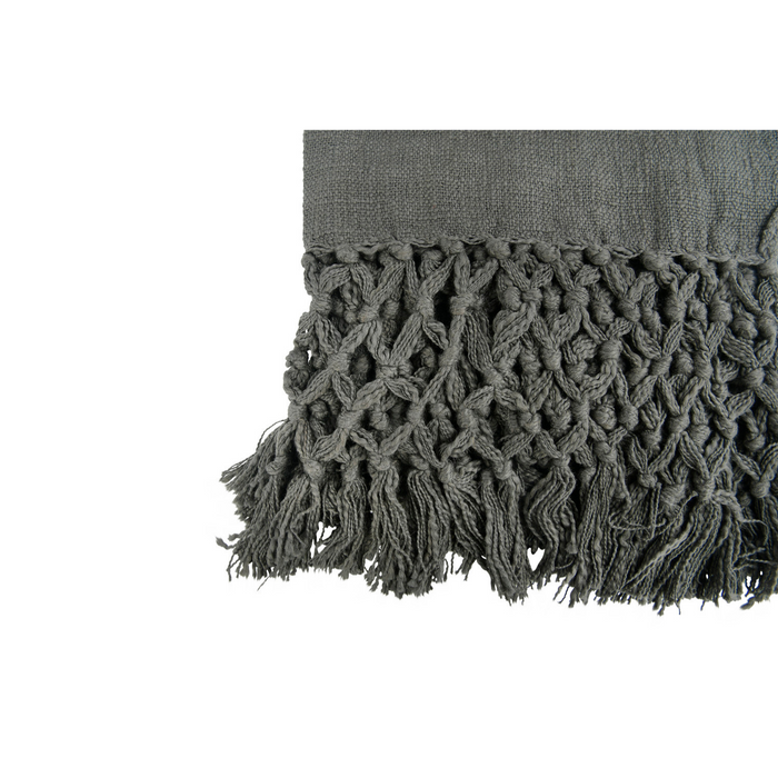 FRINGE & CROCHET COTTON THROW - CHARCOAL