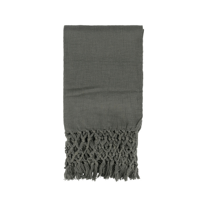 FRINGE & CROCHET COTTON THROW - CHARCOAL