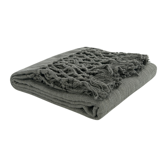 FRINGE & CROCHET COTTON THROW - CHARCOAL