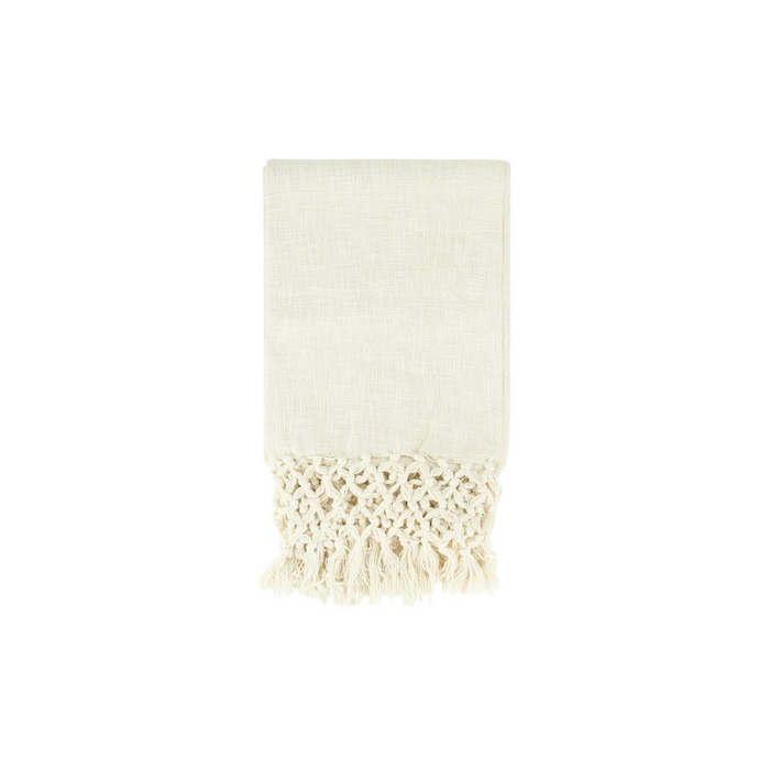 FRINGE & CROCHET COTTON THROW - CREAM