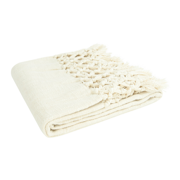 FRINGE & CROCHET COTTON THROW - CREAM