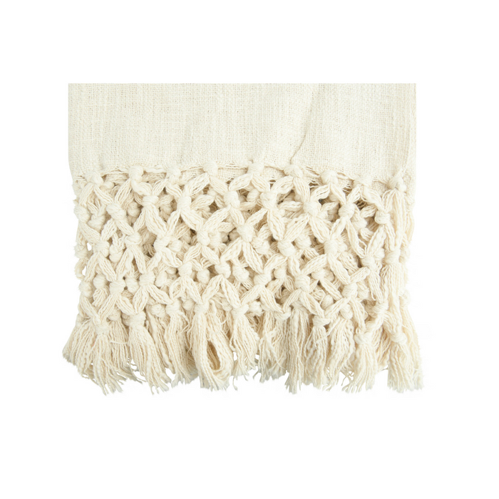 FRINGE & CROCHET COTTON THROW - CREAM