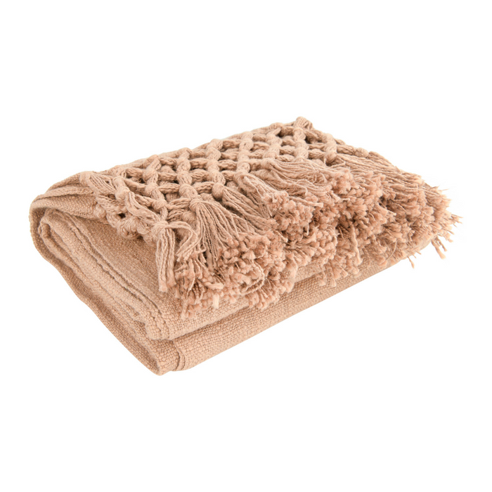 FRINGE & CROCHET COTTON THROW - PUTTY