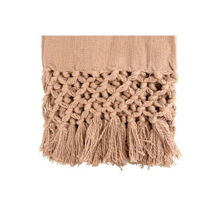 FRINGE & CROCHET COTTON THROW - PUTTY