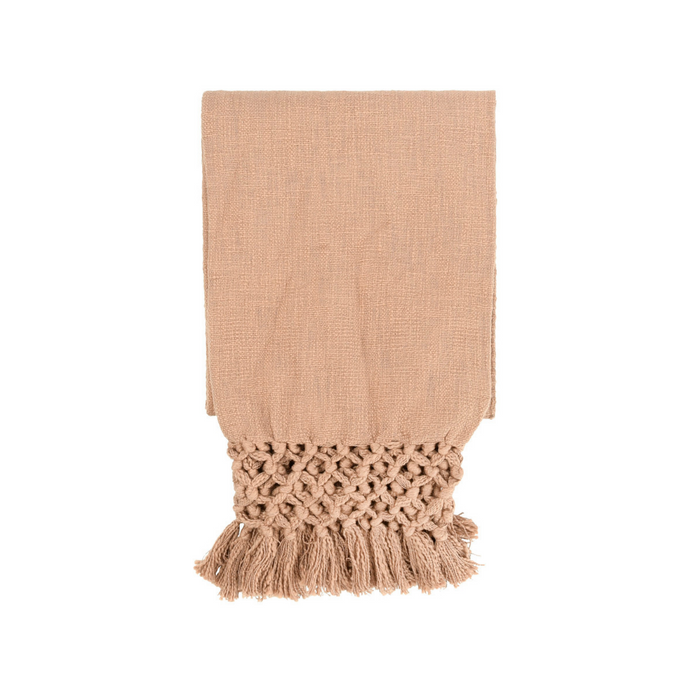 FRINGE & CROCHET COTTON THROW - PUTTY