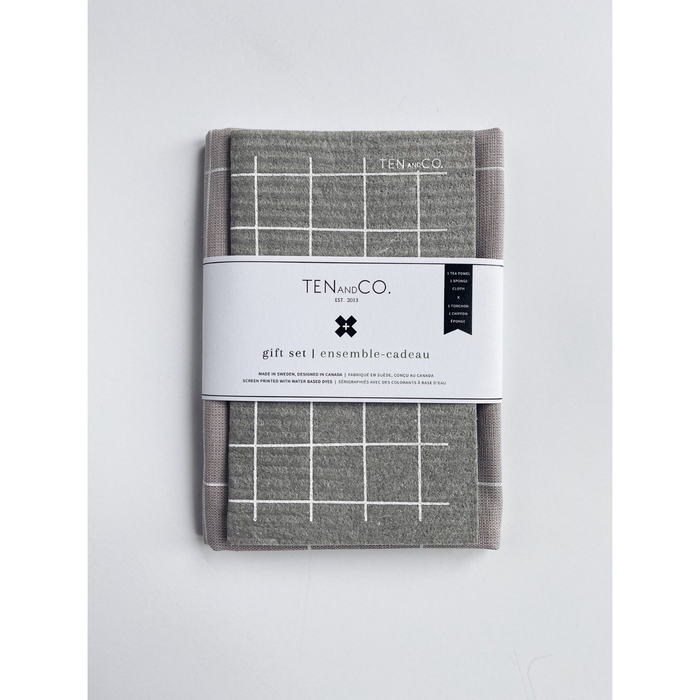 GREY GRID SPONGE CLOTH & TEA TOWEL