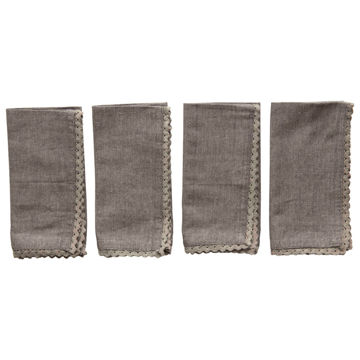 LACE TRIMMED NAPKIN SET OF 4