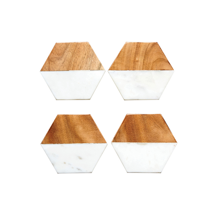 MARBLE AND WOOD HEX COASTERS