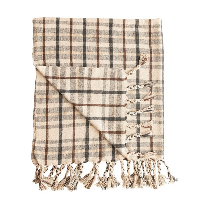 PLAID THROW WITH TASSELS