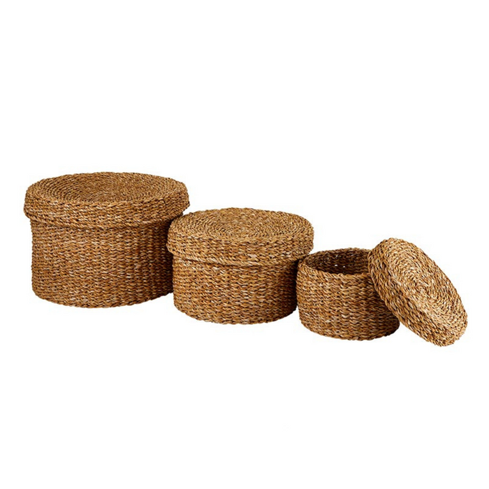 ROUND SEAGRASS BASKETS WITH LID